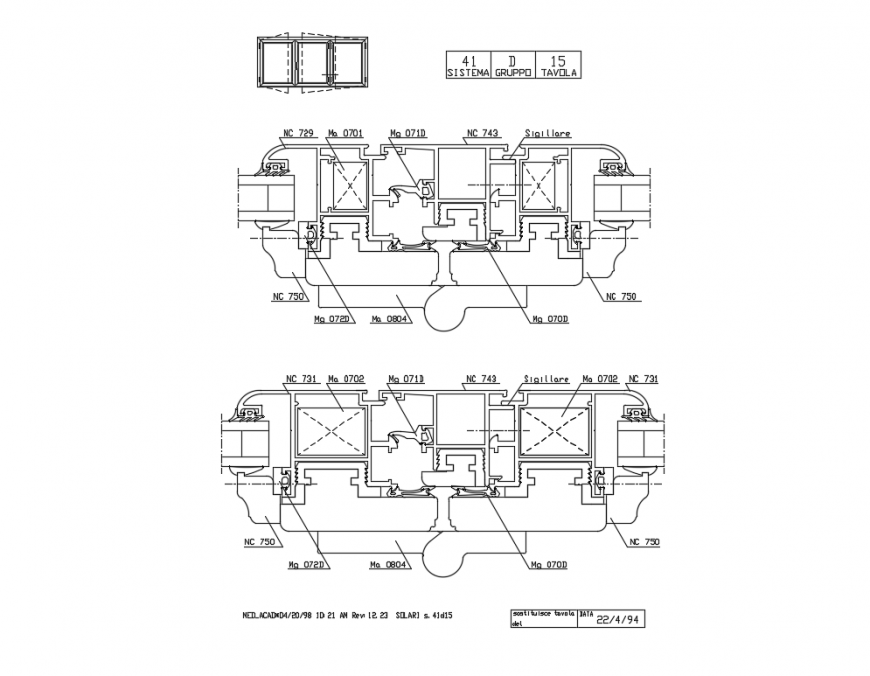 Window aluminium structure sectional details dwg file