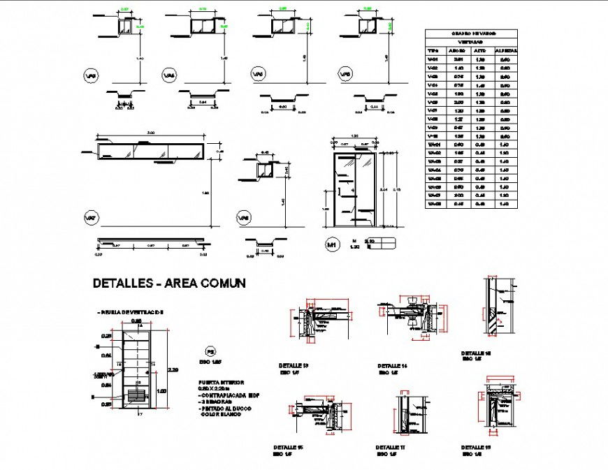 Window and door detail 2d view CAD structural block layout file in dwg format