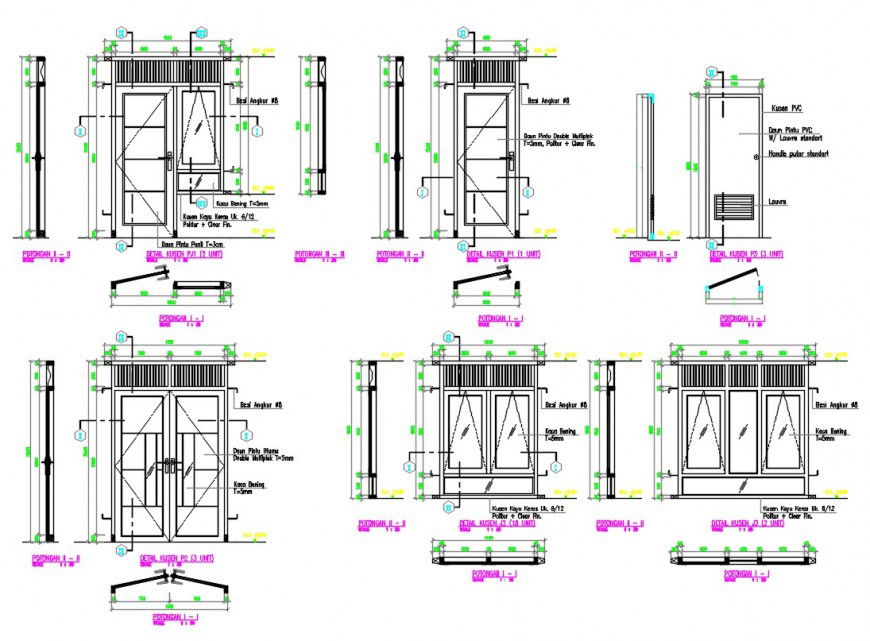 Window and door units drawings details 2d view CAD elevation dwg file