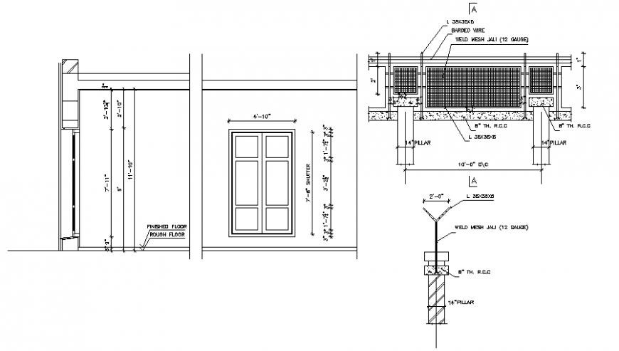 Window and railing CAD design drawings 2d view autocad file