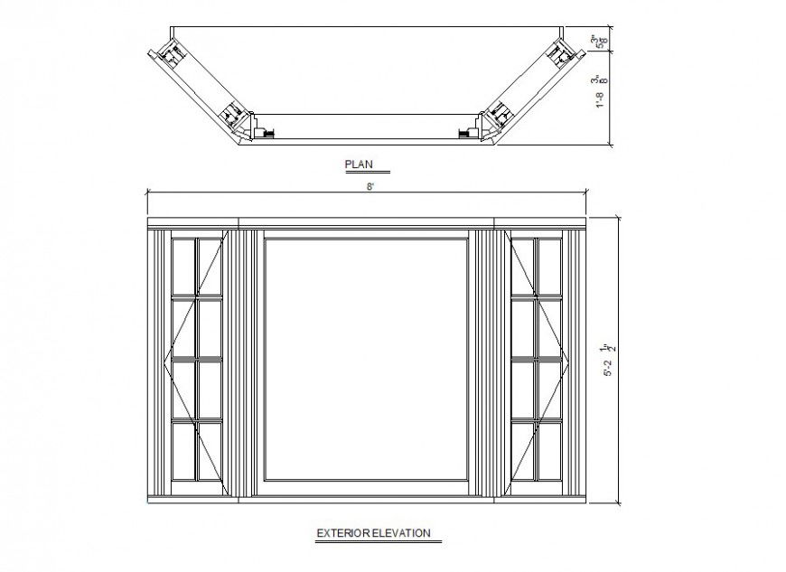 Window block detail elevation and plan 2d view layout file in autocad format