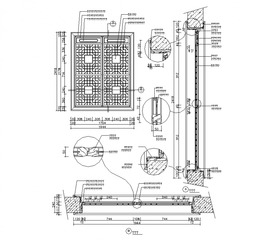 Window construction detail elevation and section layout autocad file