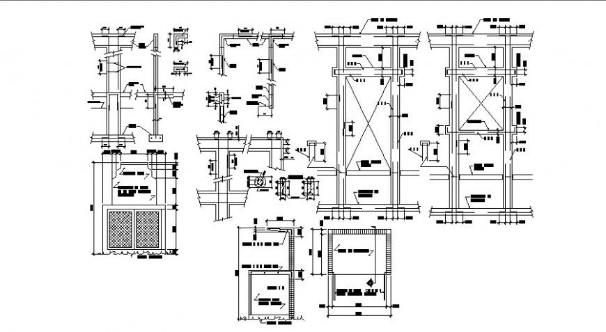 Window couplings, elevation and installation cad drawing details dwg file