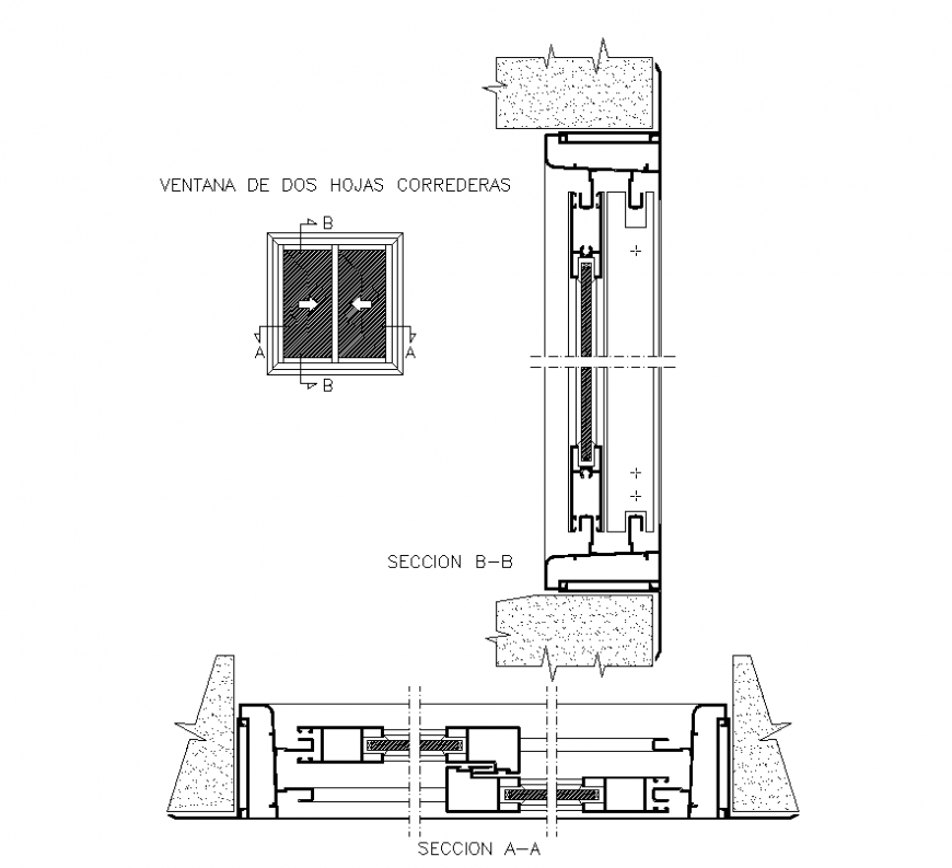 Window cross-section detail elevation 2d view layout file