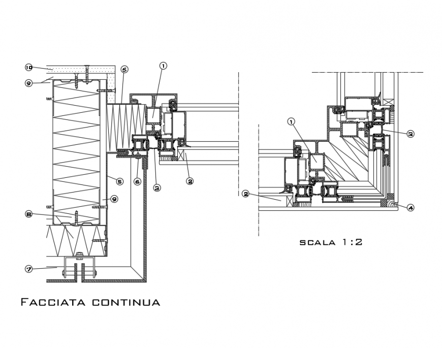Window curtain wall constructive details cad drawing dwg file