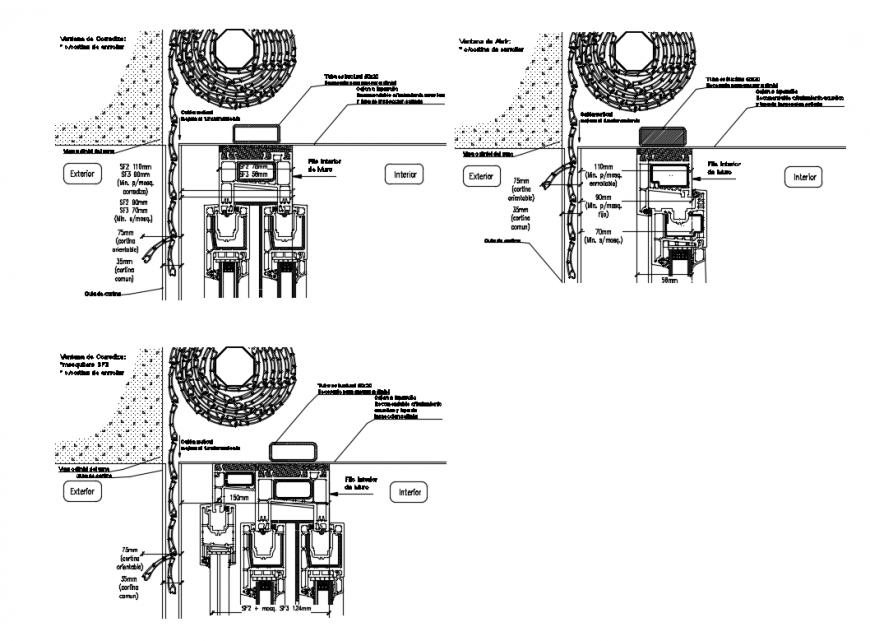 Window curtain wall constructive structure details dwg file