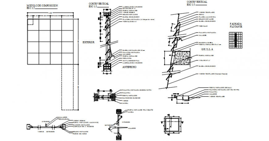 Window elevation, frame and installation drawing details dwg file