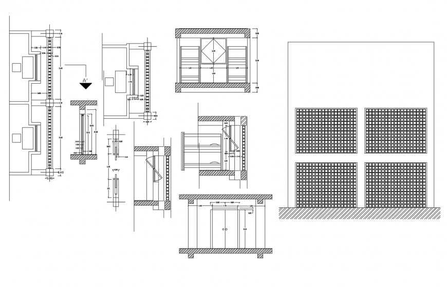 Window elevation, section and installation drawing details dwg file