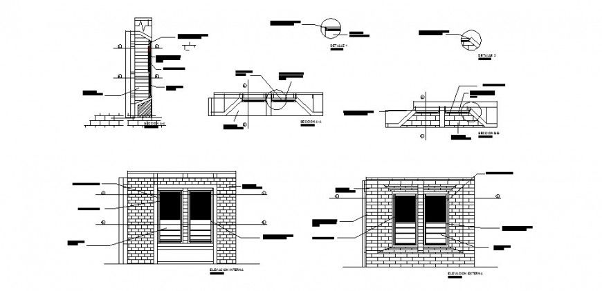 Window Elevation Installation with Brick Wall CAD Drawing