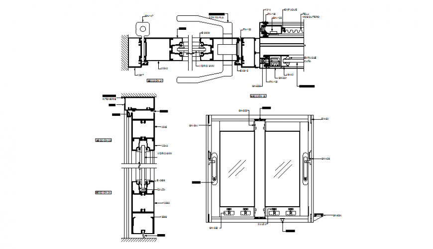 Window elevation and section plan detail dwg file