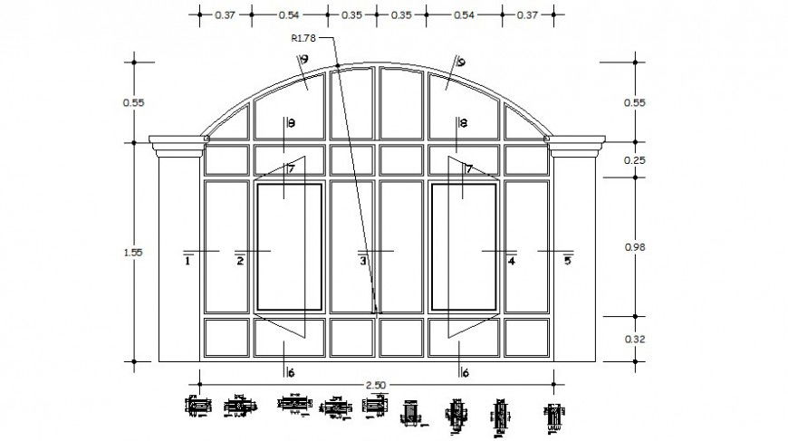 Window frame design drawings 2d view elevation autocad file
