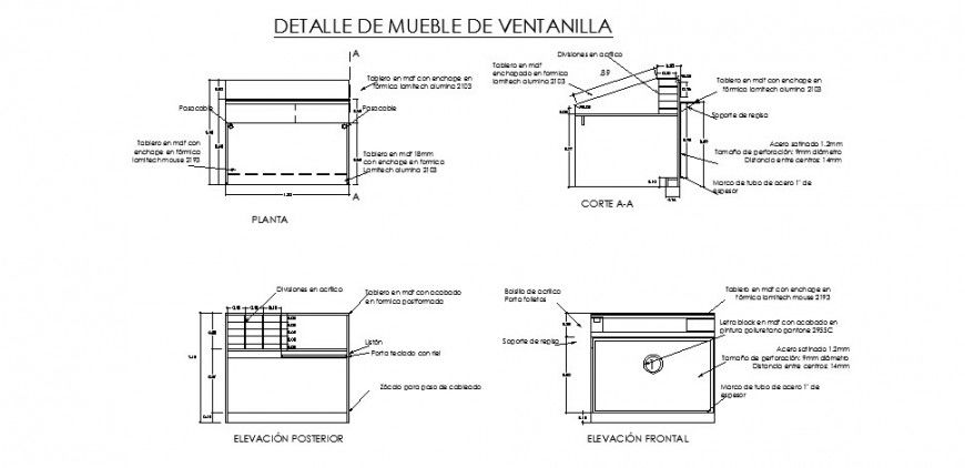 Window furniture and installation details of office building dwg file