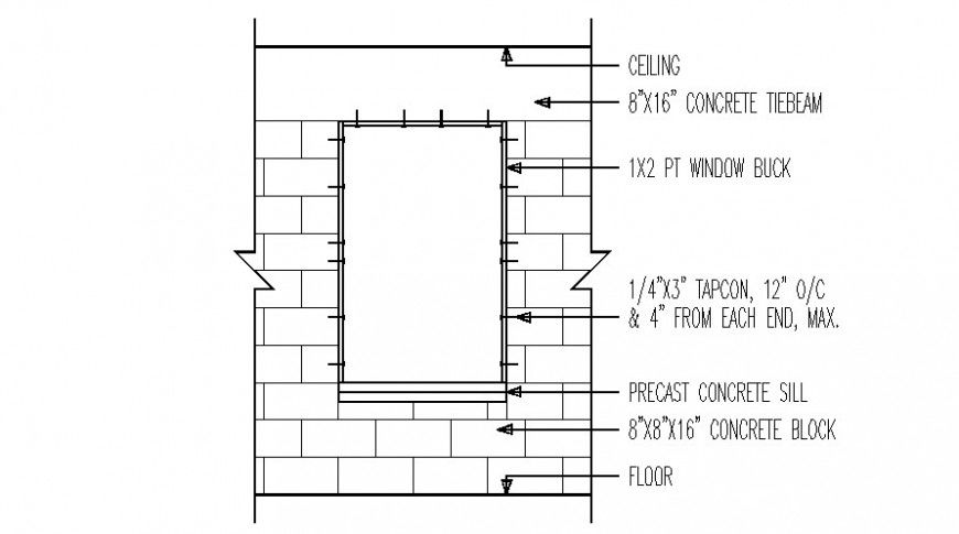 Window installation design in wall 2d view autocad file