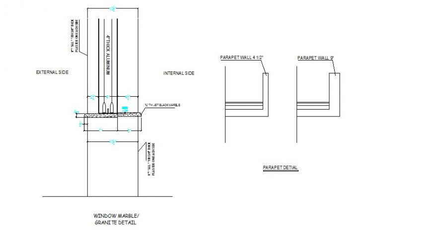 Window installation details with parapet wall auto-cad dwg file