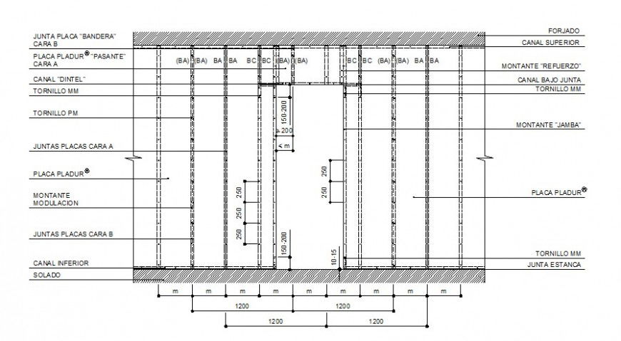 Window installation space section and installation details dwg file