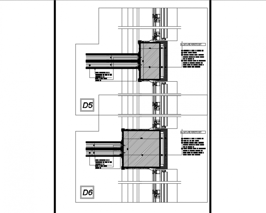Window installation with constructive wall structure details dwg file