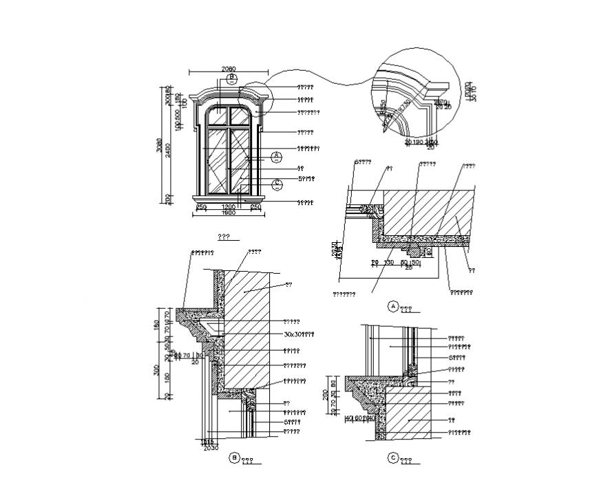 Window section and elevation 2d view layout autocad file