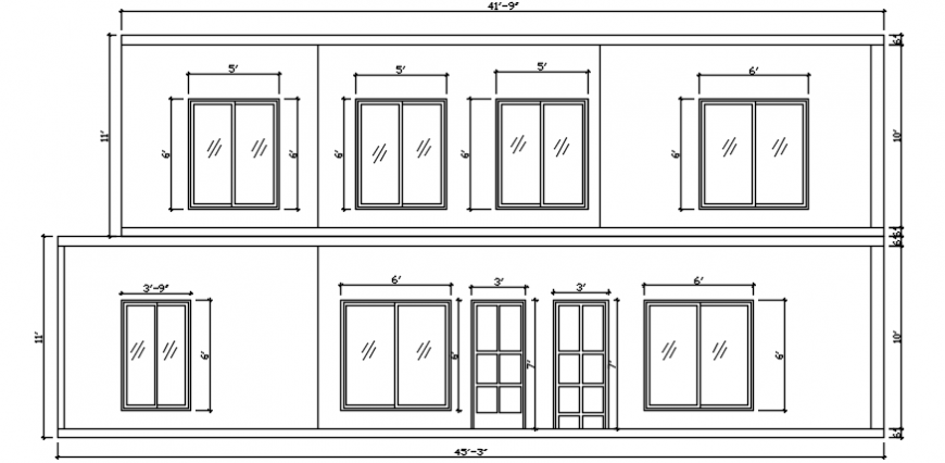 Windows and doors exterior view located in house dwg file