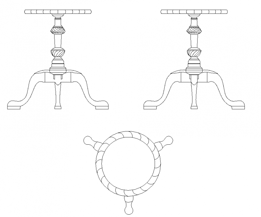 Wine Table CAD Elevation and 2D Furniture Layout Drawing