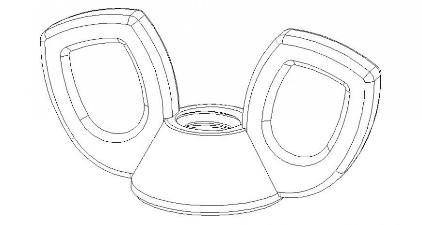 Wing nut detail 2d view CAD machinery block autocad file