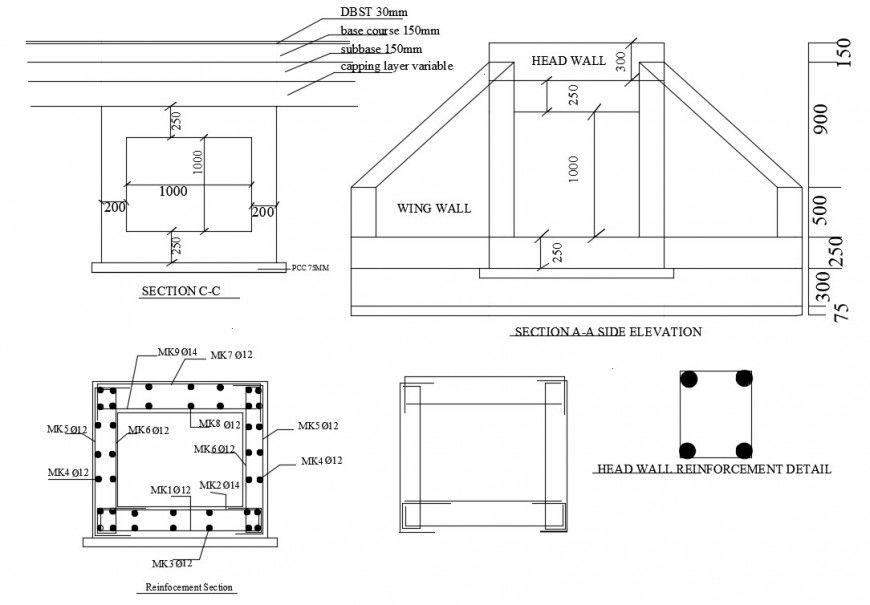 wing wall steel detail drawing cad file