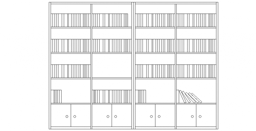 Open Wardrobe Bookcase DWG Design with Detailed Elevation View