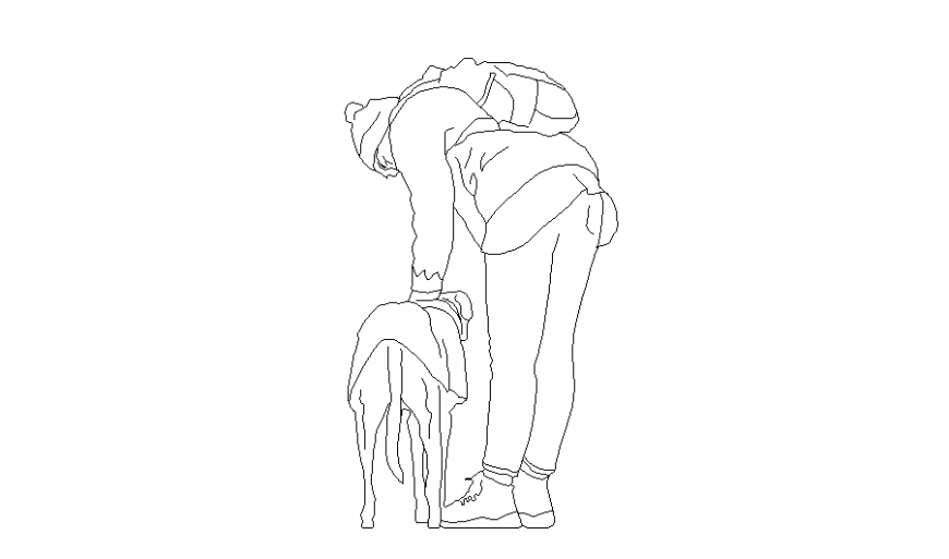 Woman out walking and petting her dog cad blocks dwg file