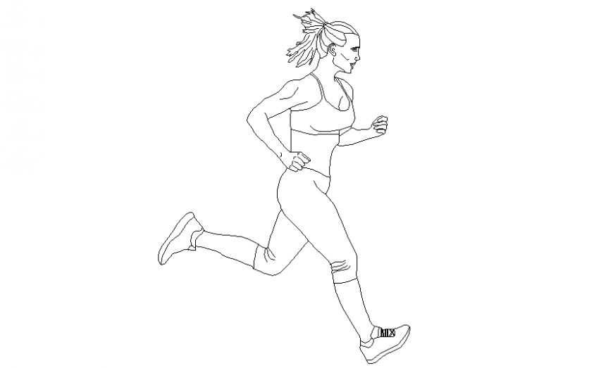 Woman running seen from the side people cad block details dwg file