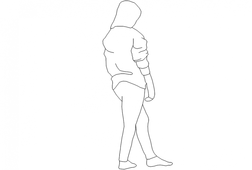 Woman standing seeing her from behind cad blocks