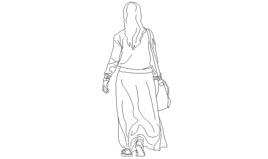 Woman walking away people cad block dwg file
