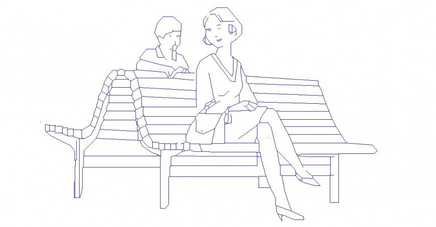 Women and child seating on bench elevation block cad drawing details dwg file