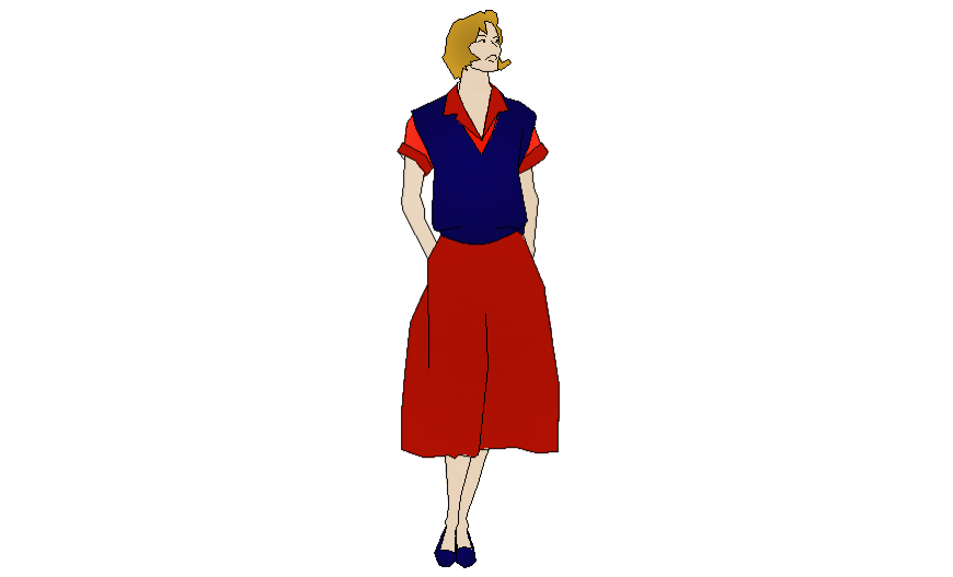 Women front elevation 3d block cad drawing details dwg file