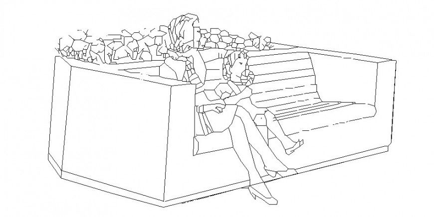 Women seating on bench with girl cad drawing details dwg file