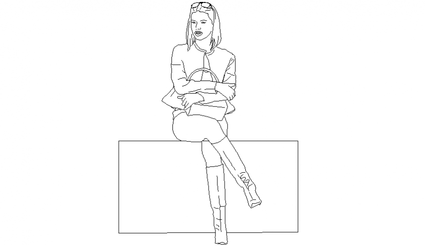 Women seating on box Auto cad block dwg file