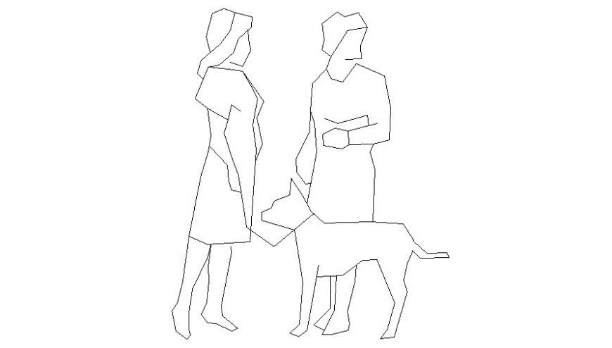Women with dog in people block of AutoCAD file