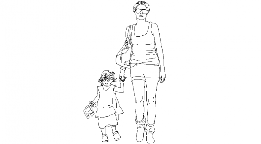 Women with her child in a block of people dwg file
