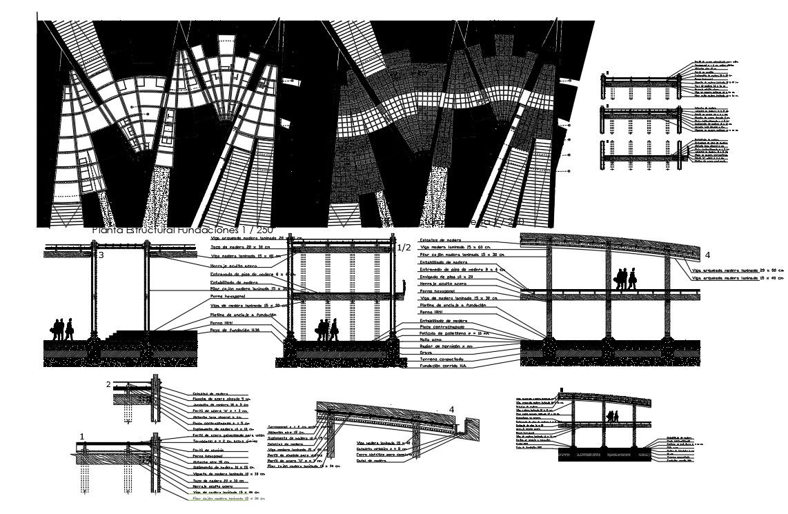 wood structure Section and Plan With DWG file