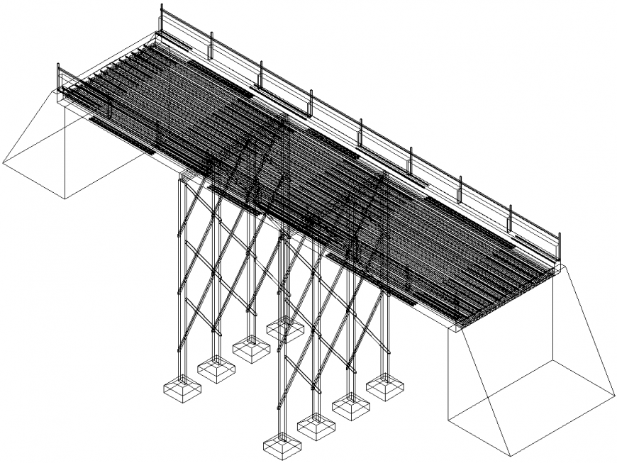 Wood bridge isometric drawing in dwg AutoCAD file.