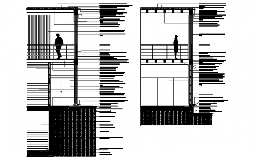 Wood constructive section balcony reeling autocad file