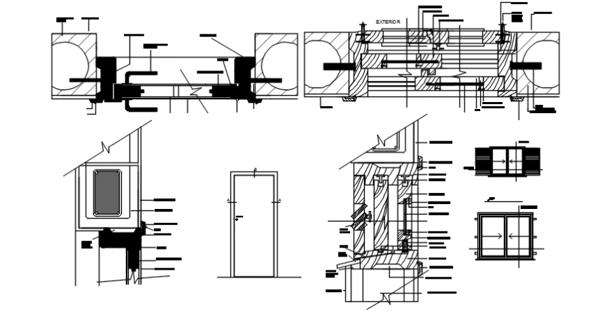 Wood door and window elevation and installation details dwg file