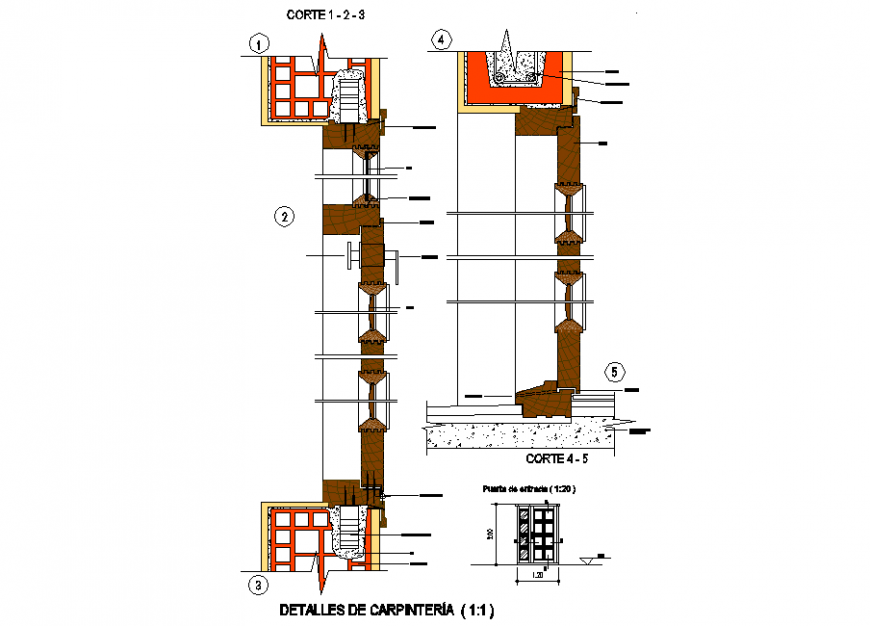 Wood door and window section in dwg file.