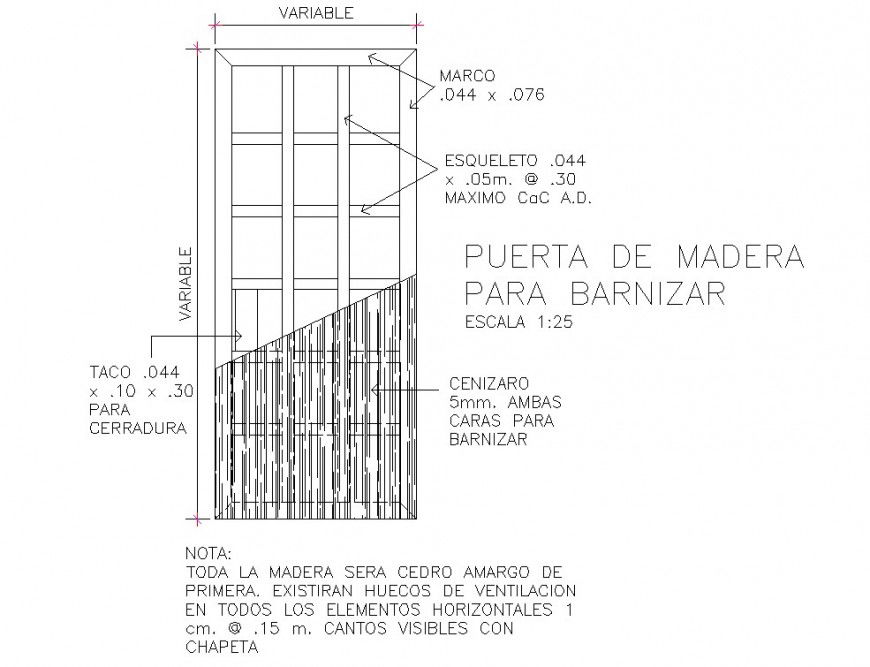 Wood door detail elevation autocad file