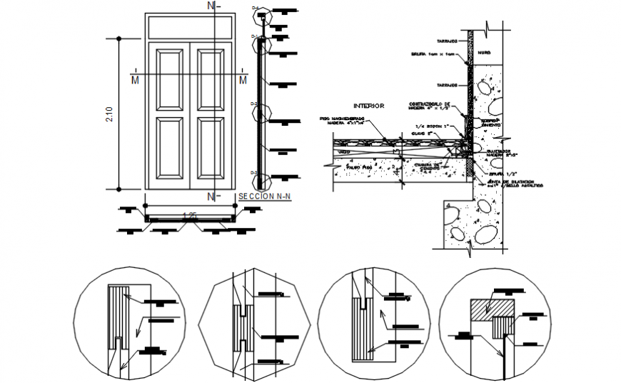 Wood door elevation and installation details dwg file