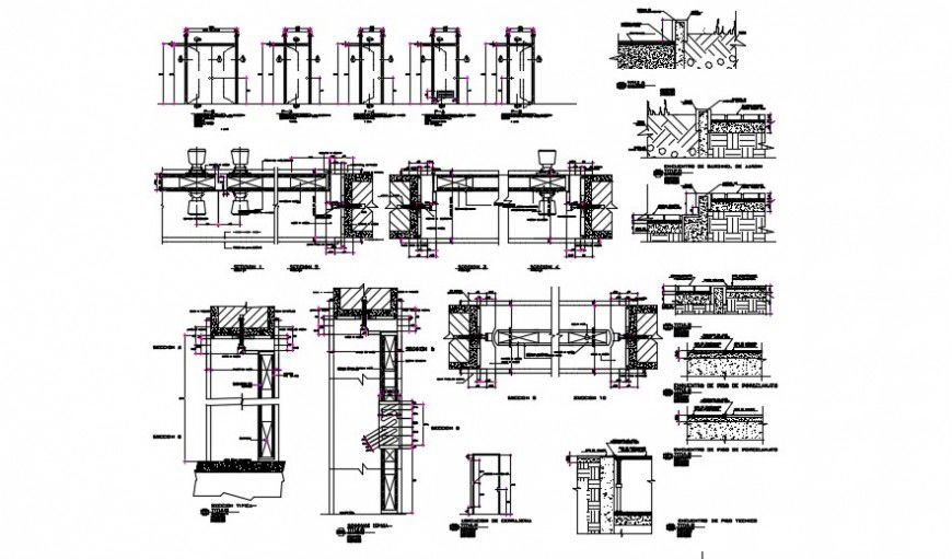 Wood doors and frame Openings and iron works details dwg file