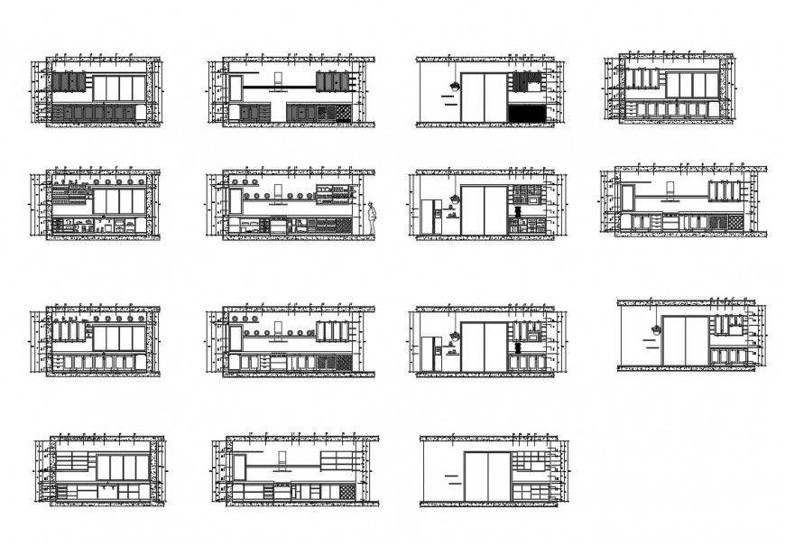 Wood filed kitchen elevation, section and plan details dwg file
