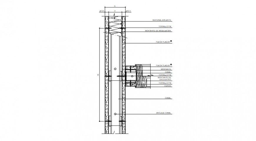 Wood frame for door constructive section drawing details dwg file