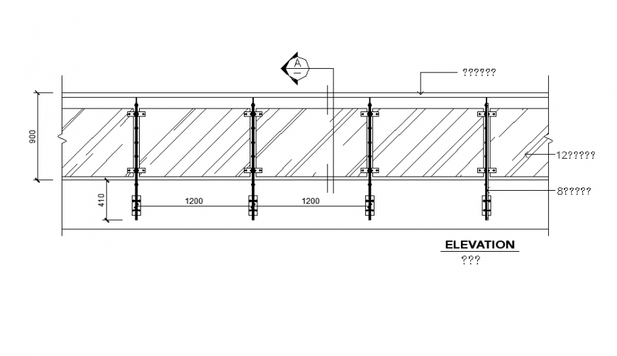 Wood handrails, glass railing CAD elevation 2d view layout dwg file