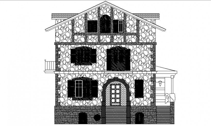 Wood house facade elevation cad drawing details dwg file