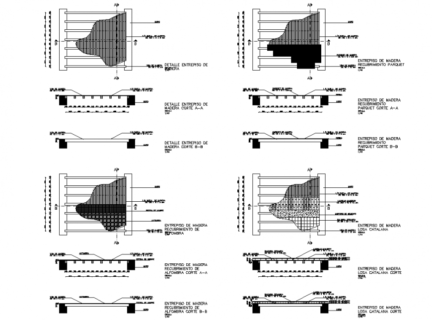 Wood inter lock plan and section plan autocad file