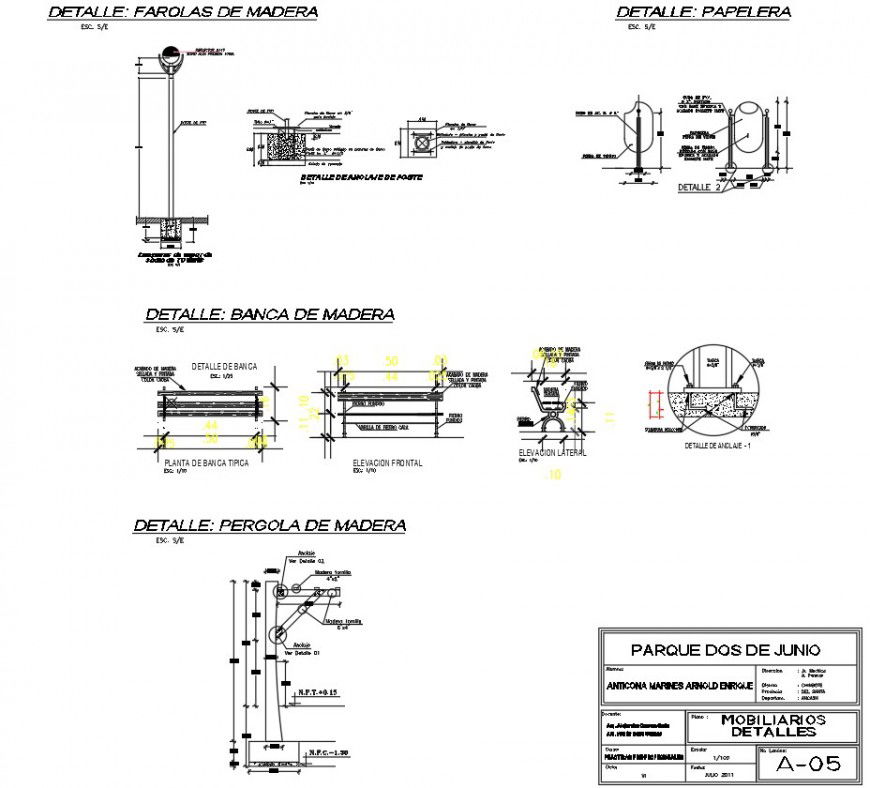Wood lantern and wooden bench section plan detail dwg file